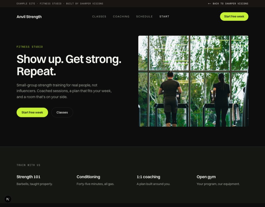 Preview of the Fitness studio example site